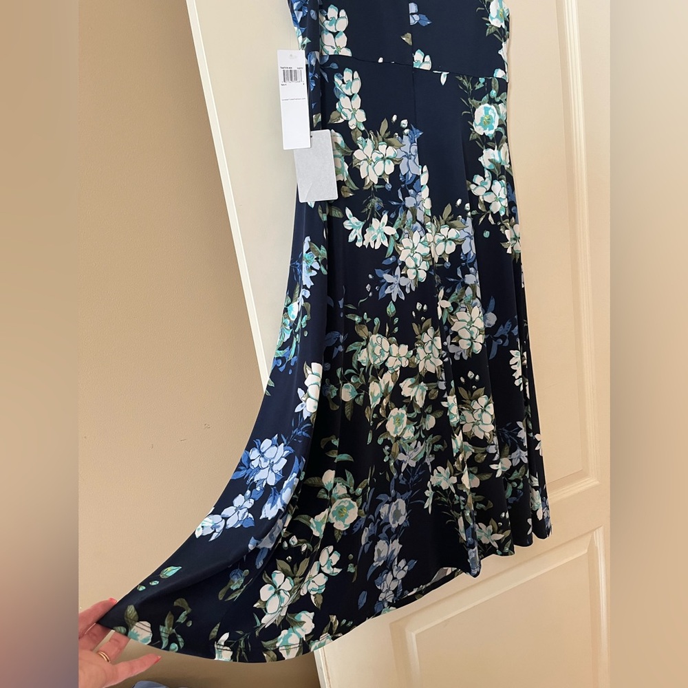 New! London Times Navy Blue Floral Sleeveless Dress Women’s size 8 - Picture 4 of 14